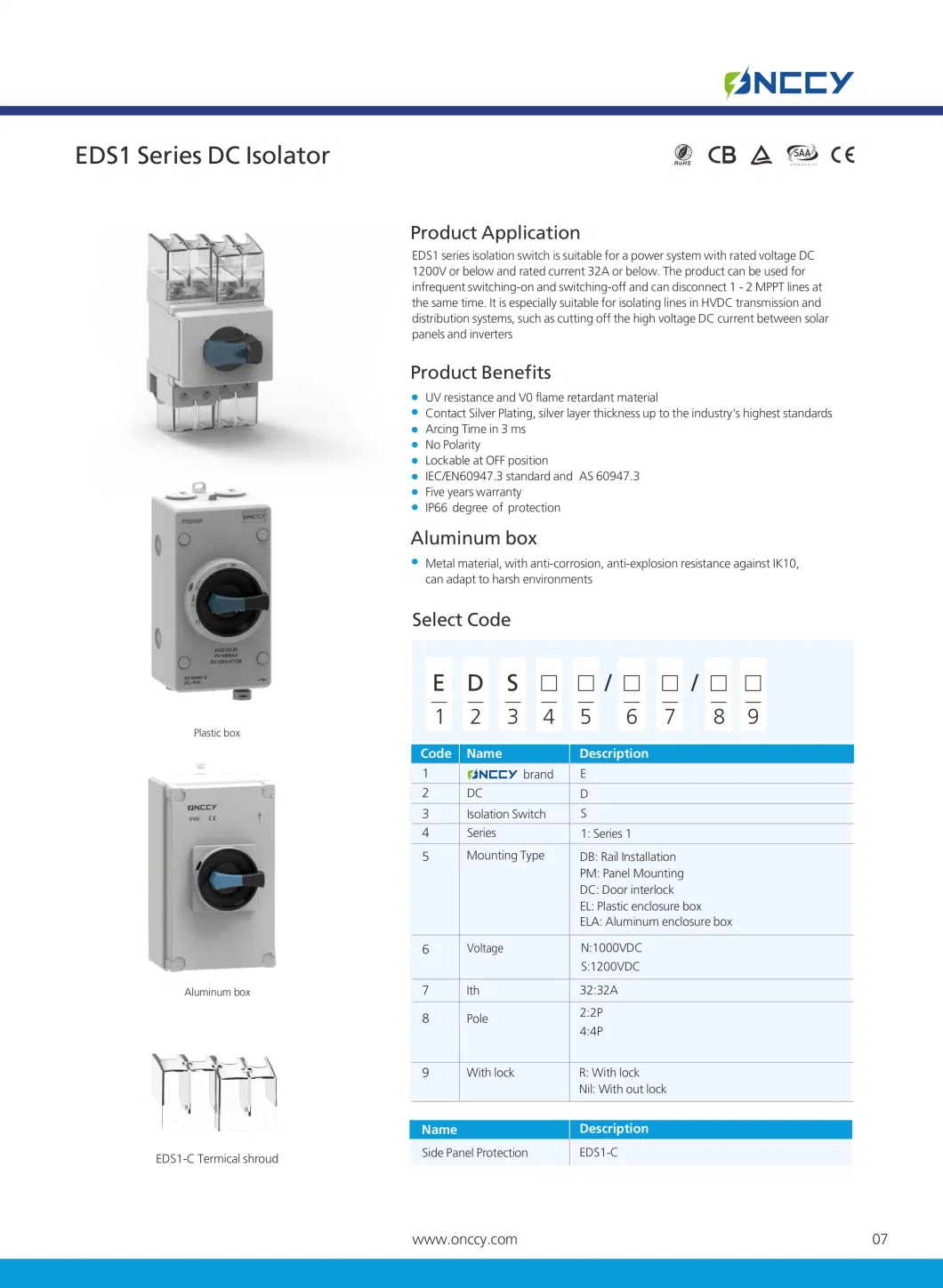 CE TUV Waterproof DC 1000V/1200V/1500V 32A Enclosure DC Isolator